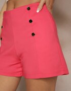metrofive Pantaloni scurți fuchsia din bumbac High Waist decorați cu nasturi