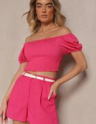 metrofive Pantaloni scurți roz din bumbac Talie înaltă în stil clasic Sefore