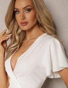 metrofive Rochie Mini Albă cu Croială Ajustată cu Decolteu Petrecut și Volan Haliari