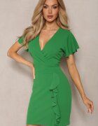 metrofive Rochie Mini Verde cu croială ajustată cu bust petrecut și volan Haliari
