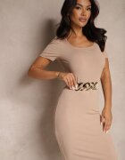 metrofive Rochie Mulată Bej Decorată Cu Mâneci Bufante Arandelia