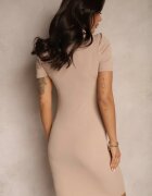 metrofive Rochie Mulată Bej Decorată Cu Mâneci Bufante Arandelia