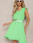 metrofive Rochie trapezoidală verde deschis de vară fără mâneci cu volan Heola