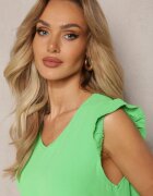 metrofive Rochie trapezoidală verde deschis de vară fără mâneci cu volan Heola