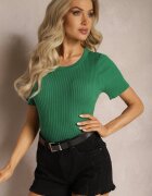metrofive T-shirt Verde din Tricot Reiat cu Croială Scurtă Poutia
