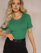 metrofive T-shirt Verde din Tricot Reiat cu Croială Scurtă Poutia