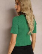 metrofive T-shirt Verde din Tricot Reiat cu Croială Scurtă Poutia