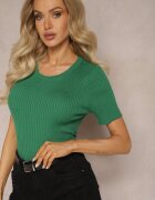 metrofive T-shirt Verde din Tricot Reiat cu Croială Scurtă Poutia