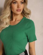 metrofive T-shirt Verde din Tricot Reiat cu Croială Scurtă Poutia