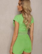 metrofive Top Tricou Verde cu Mânecă Scurtă și Dantelă Decorativă Wavilla