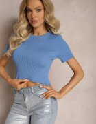metrofive Tricou Albastru Scurt din Tricot Reiat Poutia