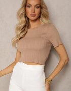 metrofive Tricou Bej închis din Tricot Reiat cu Croială Scurtă Poutia