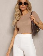 metrofive Tricou Bej închis din Tricot Reiat cu Croială Scurtă Poutia