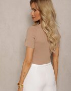 metrofive Tricou Bej închis din Tricot Reiat cu Croială Scurtă Poutia