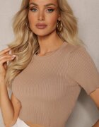 metrofive Tricou Bej închis din Tricot Reiat cu Croială Scurtă Poutia
