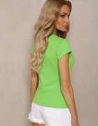 metrofive Tricou cu mânecă scurtă Verde deschis din bumbac cu decolteu decorat cu capse Fulana