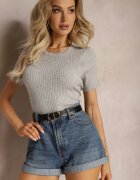 metrofive Tricou Gri din Tricot Reiat Cropped Poutia