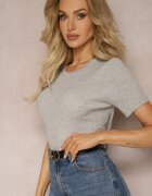 metrofive Tricou Gri din Tricot Reiat Cropped Poutia