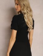 metrofive Tricou Negru din Tricot Reiat cu Croi Scurt Poutia