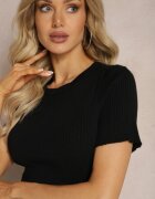metrofive Tricou Negru din Tricot Reiat cu Croi Scurt Poutia