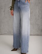 milas91 Blugi Albaștri Larghi cu rupturi High Waist Calale