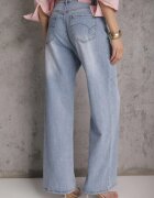 milas91 Blugi Albaștri Largi din Bumbac High Waist Decorați cu Șnur Legat Neviolla