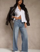 milas91 Blugi Albaștri Largi High Waist cu aplicații din zirconiu Sireilure