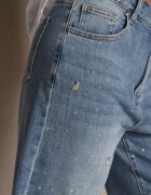 milas91 Blugi Albaștri Largi High Waist cu aplicații din zirconiu Sireilure