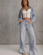 milas91 Blugi Albaștri Largi în Stil Boho cu Imprimeu Decorativ pe Craci Endippe