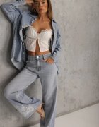 milas91 Blugi Albaștri Largi în Stil Boho cu Imprimeu Decorativ pe Craci Endippe