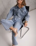 milas91 Blugi Albastri Largi talie înaltă cu Aplicații Decorative Hleffia