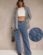 milas91 Blugi Albaștri Straight Leg High Waist Decorați cu imprimeu Vilesse