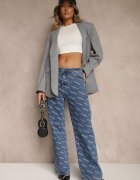milas91 Blugi Albaștri Straight Leg High Waist Decorați cu imprimeu Vilesse