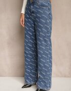 milas91 Blugi Albaștri Straight Leg High Waist Decorați cu imprimeu Vilesse