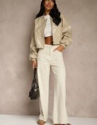 milas91 Blugi Bej deschis Wide Leg High Waist cu margini franjurate Brizess