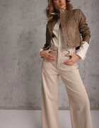 milas91 Blugi Bej High Waist Wide Leg din bumbac cu buzunare aplicate Yrelelin
