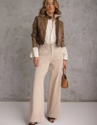 milas91 Blugi Bej High Waist Wide Leg din bumbac cu buzunare aplicate Yrelelin