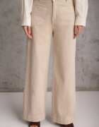 milas91 Blugi Bej High Waist Wide Leg din bumbac cu buzunare aplicate Yrelelin