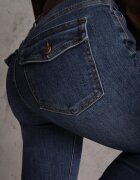 milas91 Blugi flare cu bumbac talie înaltă ornamentați la spate cu clape Penie Albaștri
