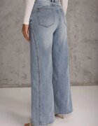milas91 Blugi Largi Albastri din Bumbac High Waist cu Centură Tip Șnur Caninna