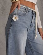 milas91 Blugi Largi Albastri din Bumbac High Waist cu Centură Tip Șnur Caninna