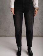 milas91 Blugi Mom Fit High Waist cu bumbac și amestec de viscoză decorate cu broderie Venea Gri închis