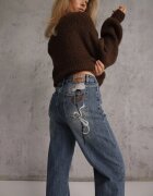 milas91 Blugi Straight Leg cu conținut mare de bumbac cu broderie decorativă și strasuri Cascatia Albaștri