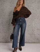 milas91 Blugi Wide Leg cu conținut ridicat de bumbac decorați cu buzunare aplicate Memori Albaștri