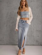 milas91 Fustă Albastră din Denim cu Bumbac High Waist cu Croi Asimetric Vikisla