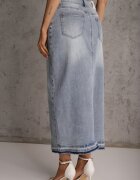 milas91 Fustă Albastră din Denim cu Bumbac High Waist cu Croi Asimetric Vikisla