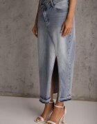 milas91 Fustă Albastră din Denim cu Bumbac High Waist cu Croi Asimetric Vikisla