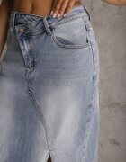 milas91 Fustă Albastră din Denim cu Bumbac High Waist cu Croi Asimetric Vikisla