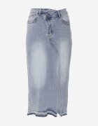 milas91 Fustă Albastră din Denim cu Bumbac High Waist cu Croi Asimetric Vikisla