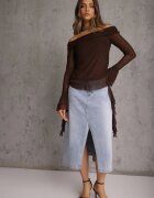 milas91 Fustă Albastră din Denim cu Bumbac Talie înaltă și Crăpătură pe Picior Cinadessa